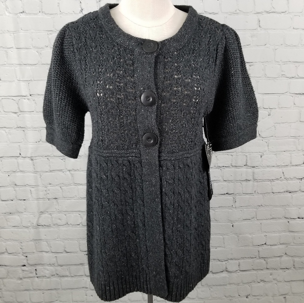 HARMONIC | gray button short sleeve knit sweater